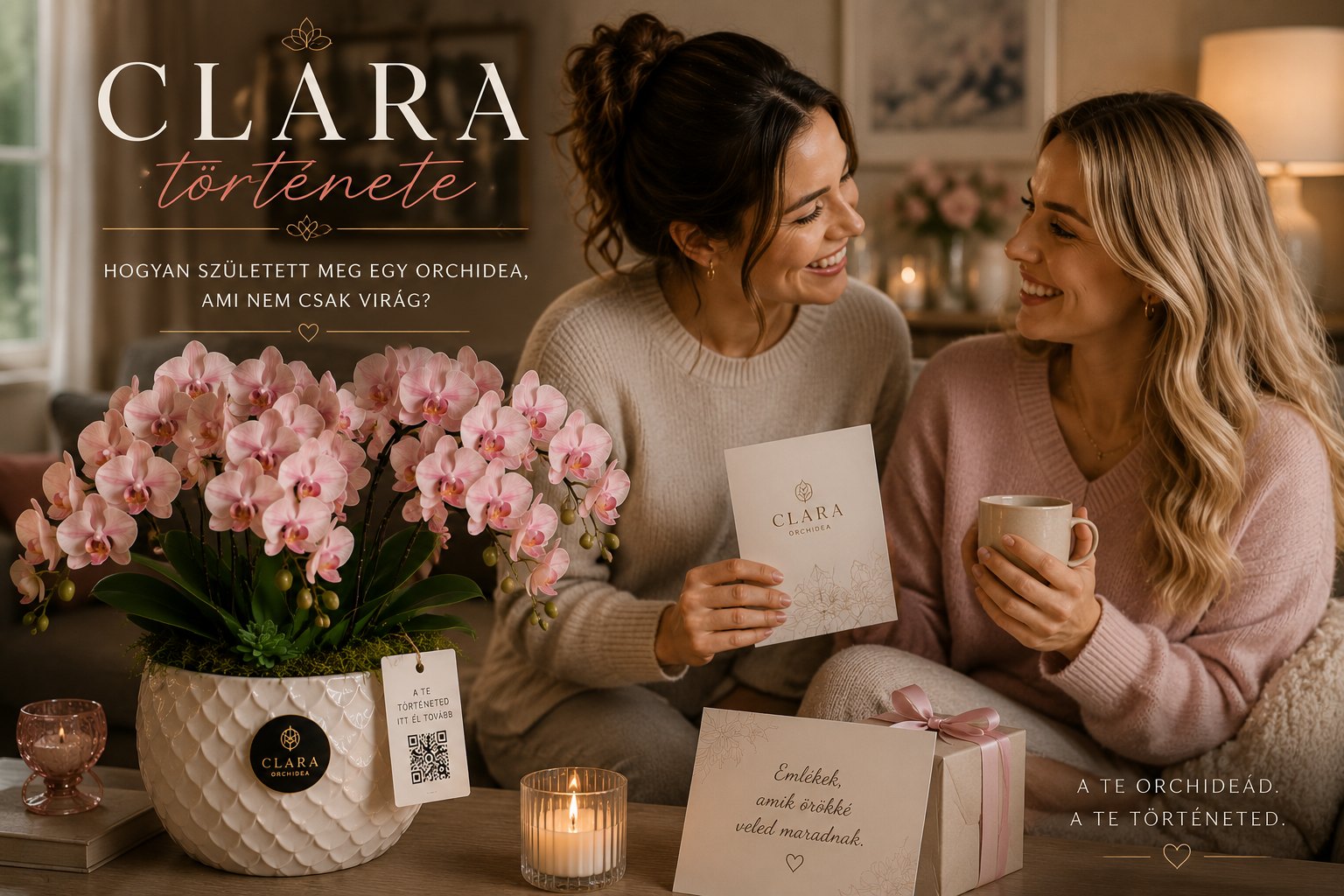 Clara Orchidea prémium orchideakompozíció személyes QR-ajándékkal