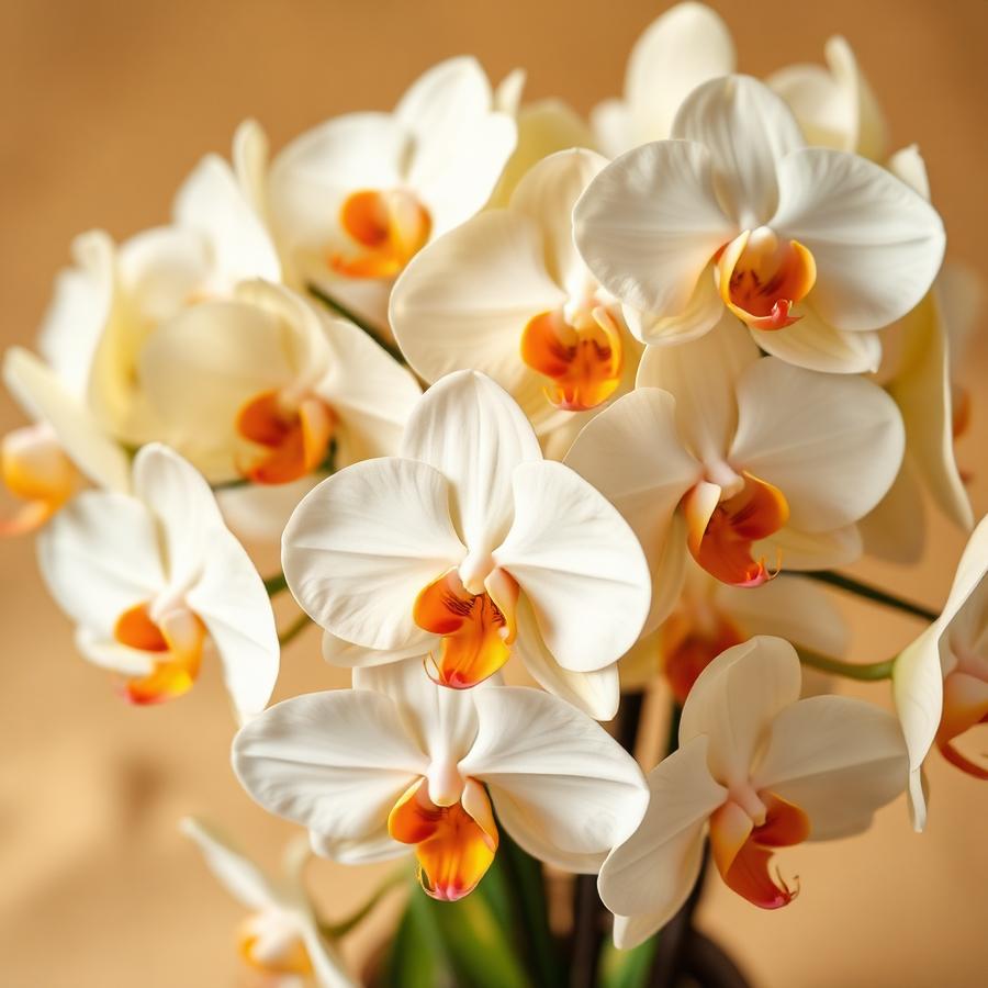 Clara Ivory kollekció – Krém / elefántcsont orchidea virágok közelről