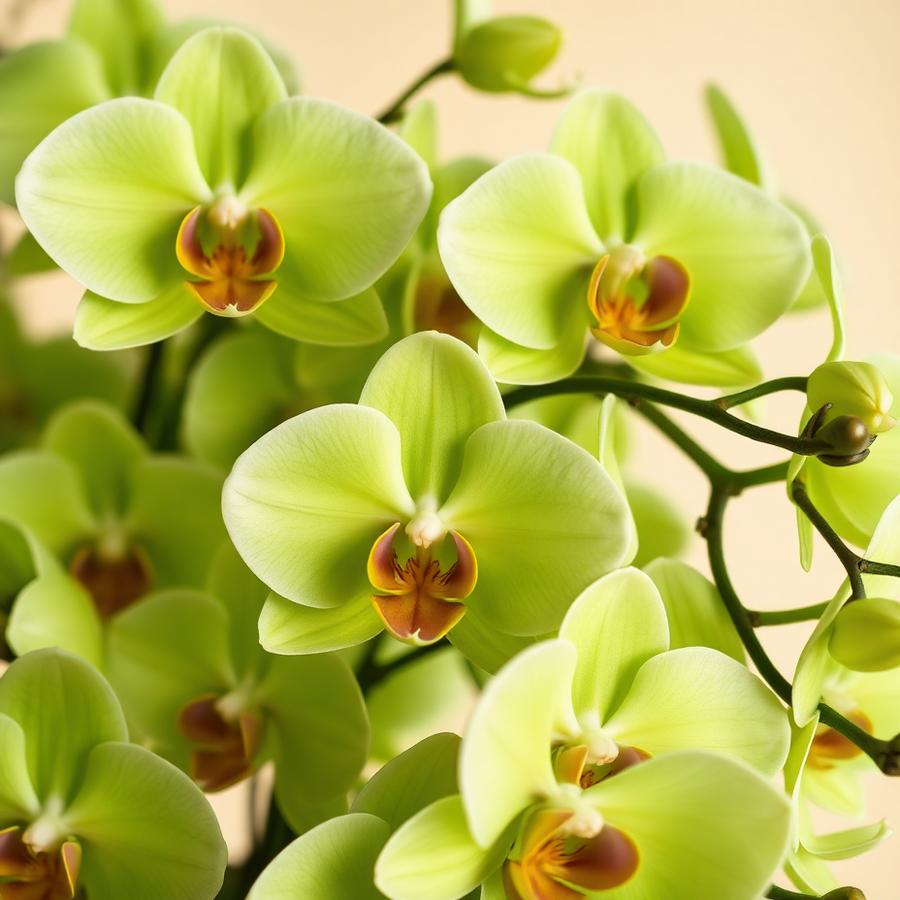 Clara Jade kollekció – Zöld orchidea virágok közelről