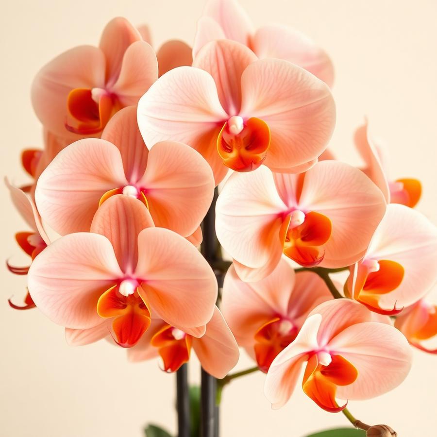 Clara Sunset kollekció – Barack / narancs orchidea virágok közelről