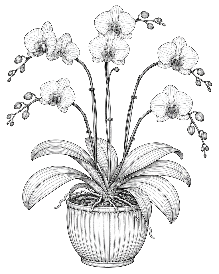 Vázlatos arányrajz: L méret, kb. 4–5 szál, kaspó kb. 17–21 cm
